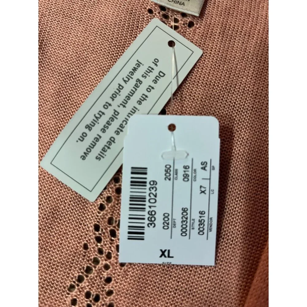 Christopher & Banks Cardigan Womens XL Peach Pink Open Front 3/4 Sleeve NEW - Picture 8 of 16